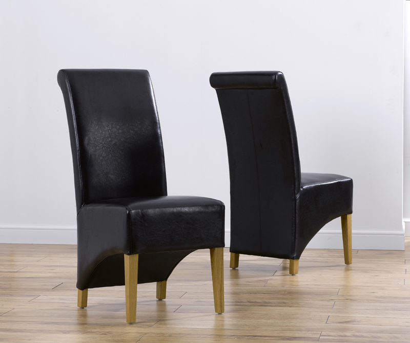 Brussels Oak Leather Dining Chairs (Pair) - Click Image to Close